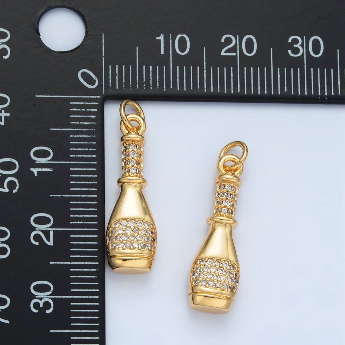 24K Gold Filled Multidimensional Micro Paved CZ Wine Bottle Alcohol Drink Charm | AG894