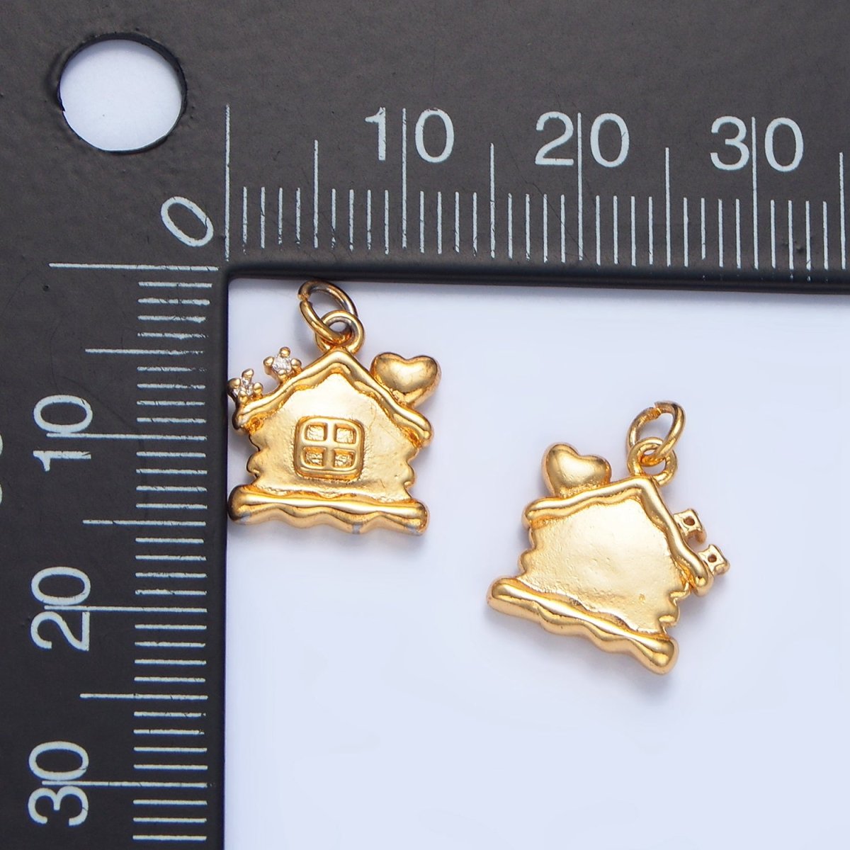 24K Gold Filled CZ Molten Dough House Heart Mini Charm | X851