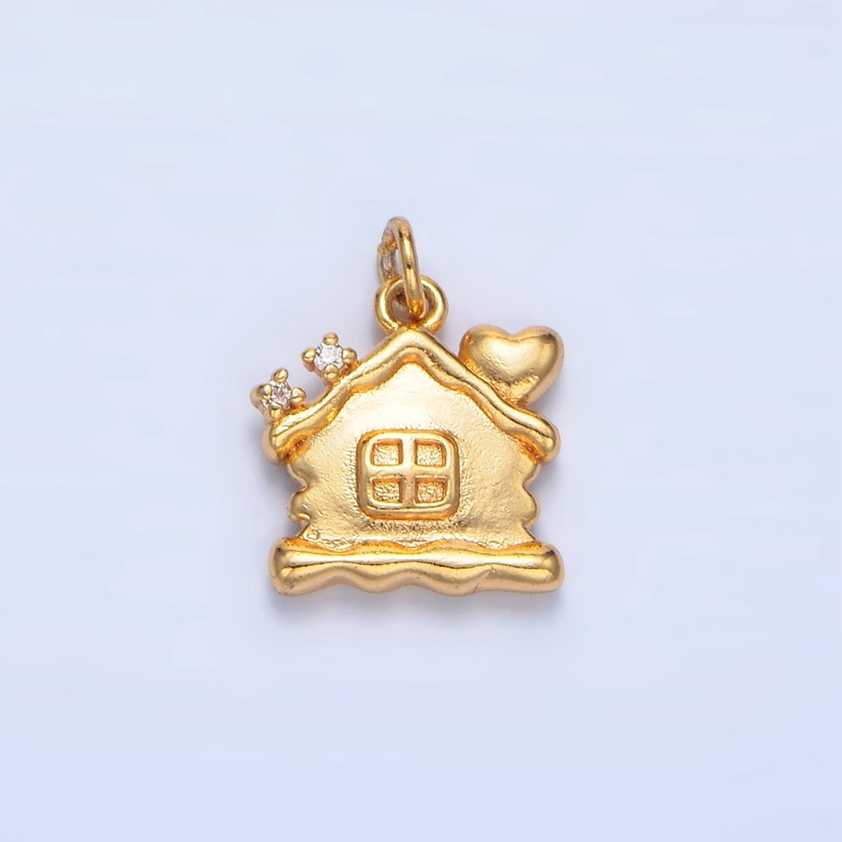 24K Gold Filled CZ Molten Dough House Heart Mini Charm | X851