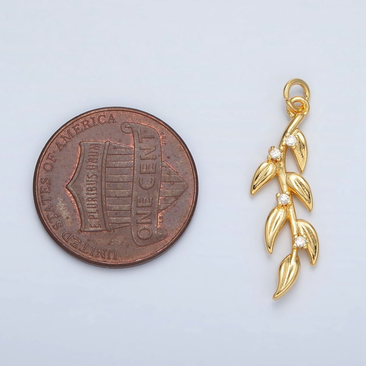 24K Gold Filled CZ Olive Leaf Charm | AC-142