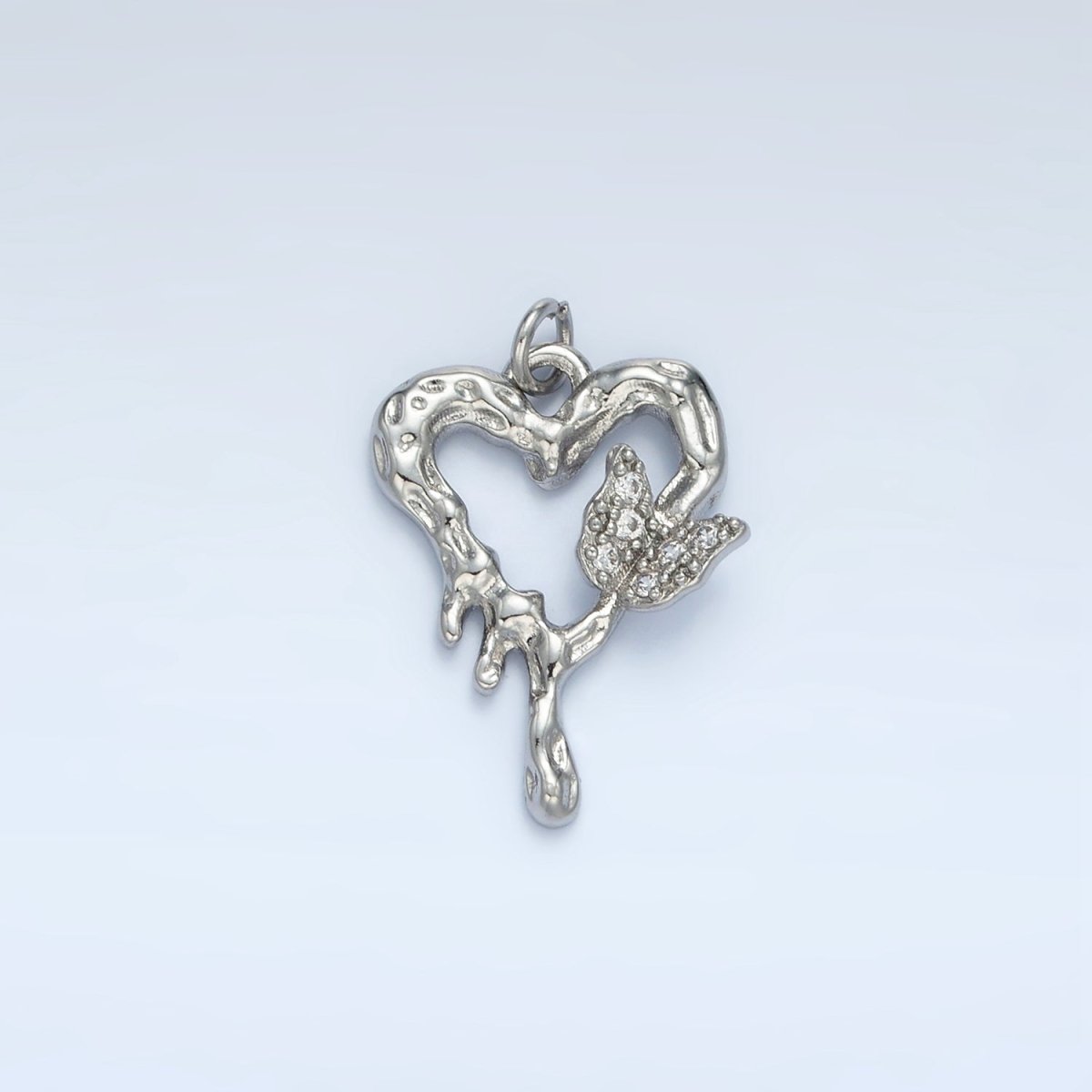 24K Gold Filled CZ Open Hammered Molten Heart Butterfly Charm in Gold & Silver | E384