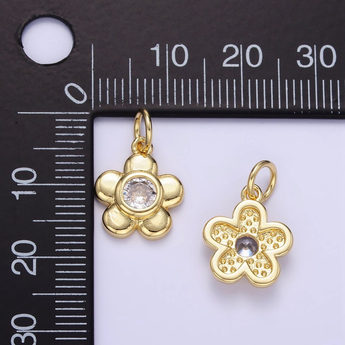24K Gold Filled CZ Petal Flower Mini Charm | E343