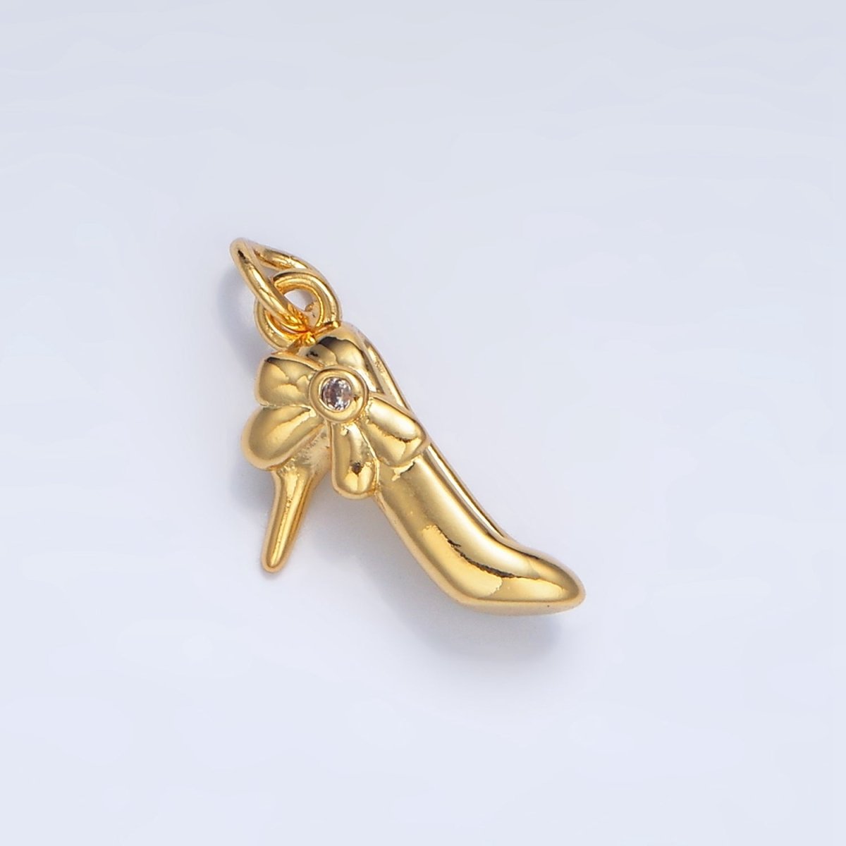 24K Gold Filled CZ Ribbon Bow Kitten Heels Multidimensional Fashion Charm | W025