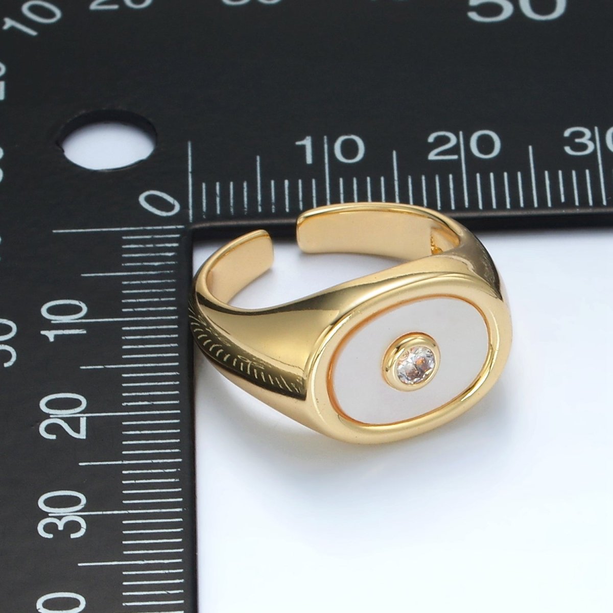 24K Gold Filled CZ Shell Pearl Signet Ring | O1403