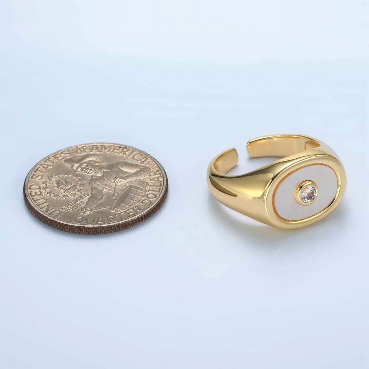 24K Gold Filled CZ Shell Pearl Signet Ring | O1403