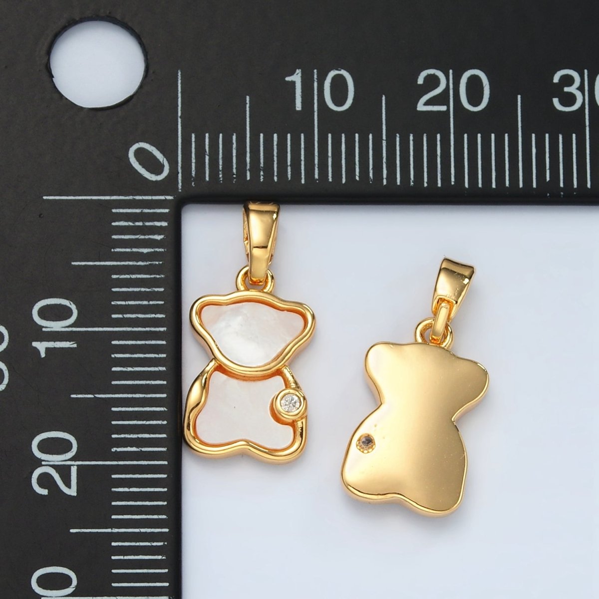 24K Gold Filled CZ Shell Pearl Teddy Bear Bezel Pendant | H723