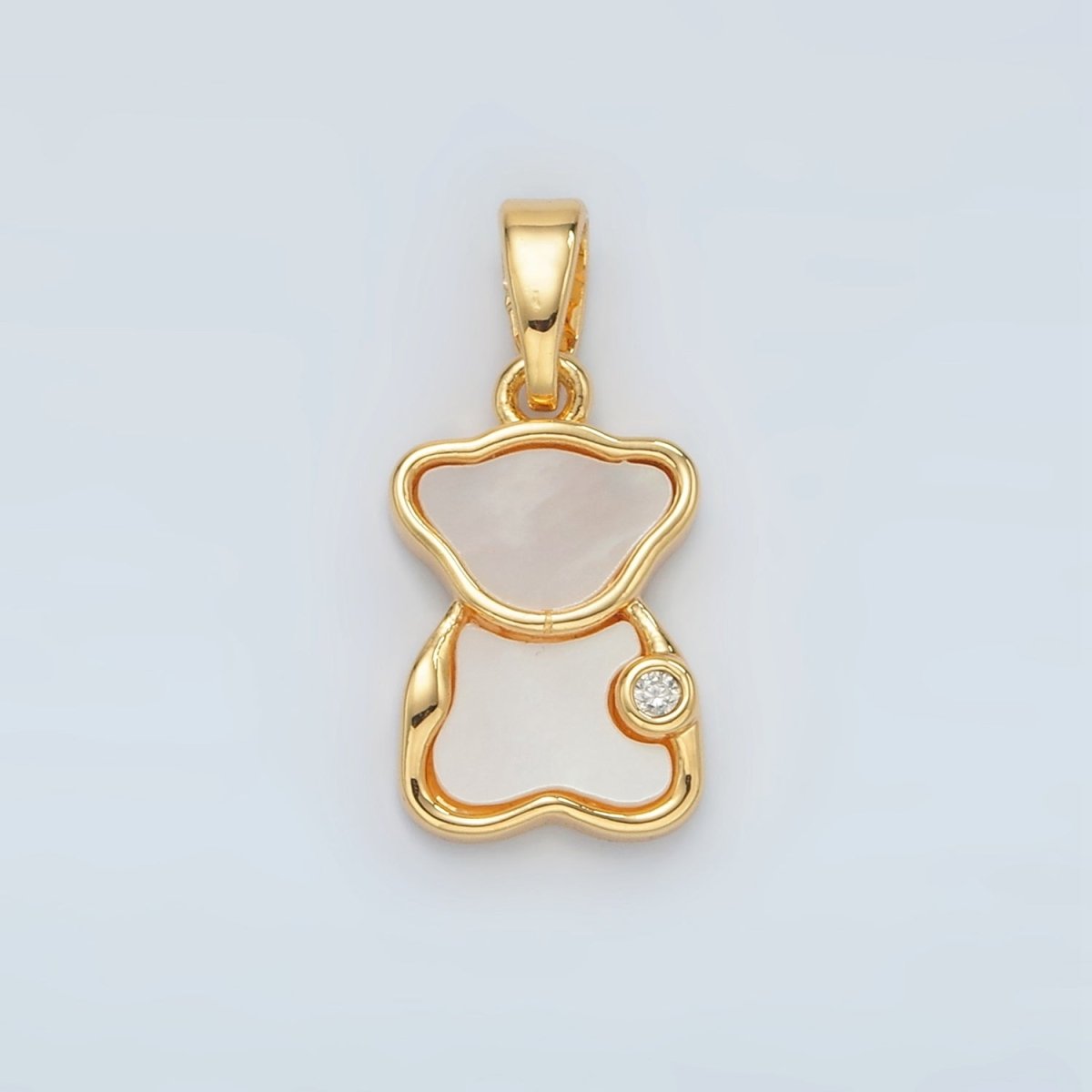 24K Gold Filled CZ Shell Pearl Teddy Bear Bezel Pendant | H723