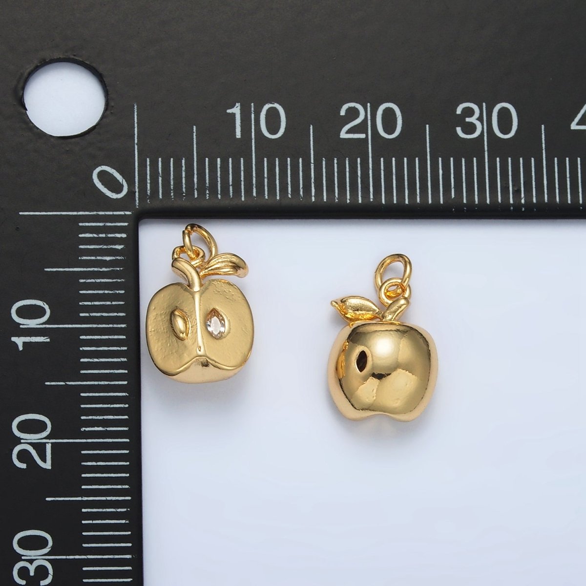 24K Gold Filled CZ Sliced Apple Fruit Mini Charm | N1363