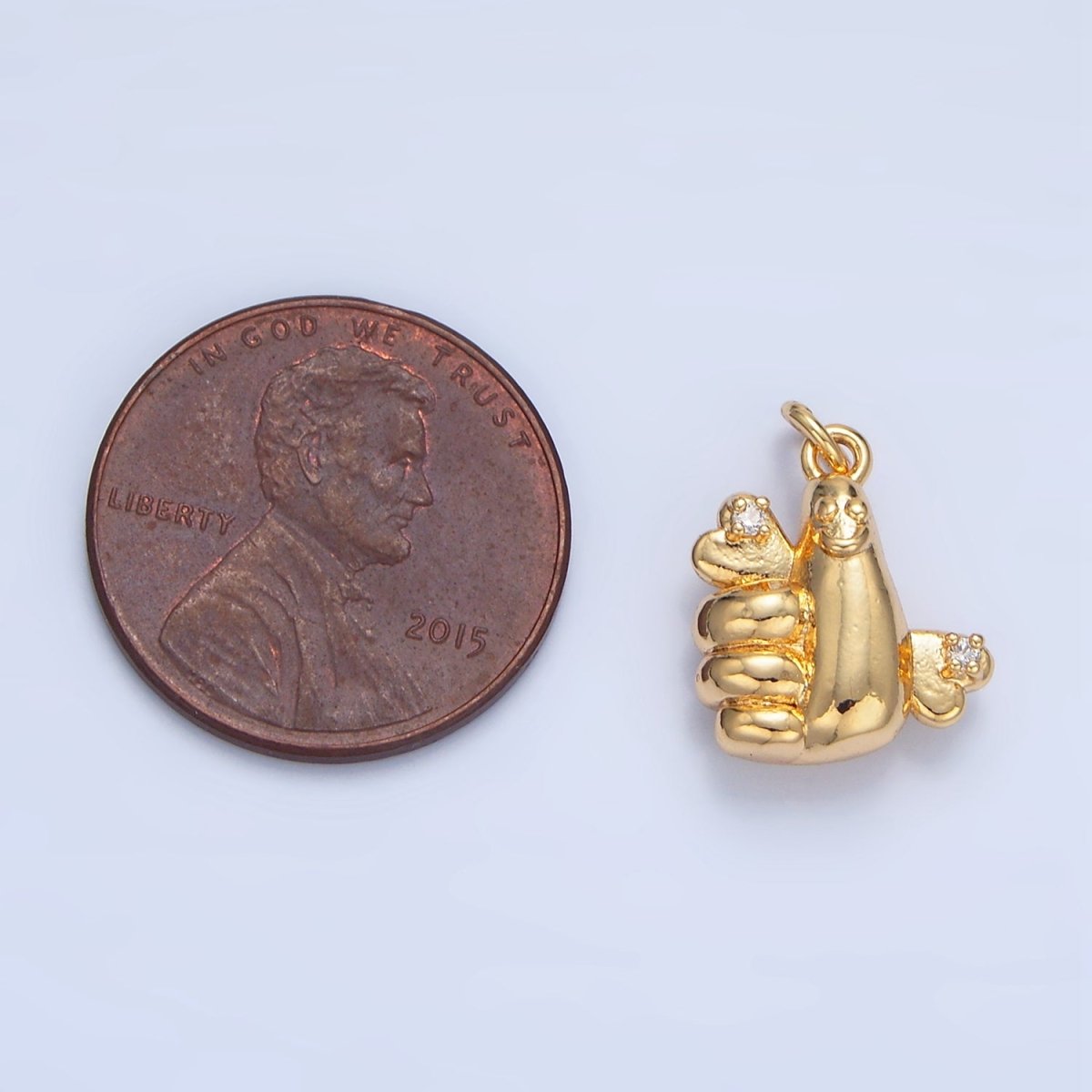 24K Gold Filled CZ Smiley Face Thumbs Up Hand Gesture Charm | X850