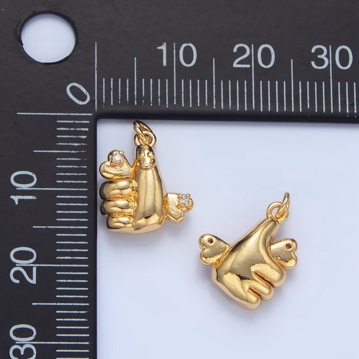 24K Gold Filled CZ Smiley Face Thumbs Up Hand Gesture Charm | X850