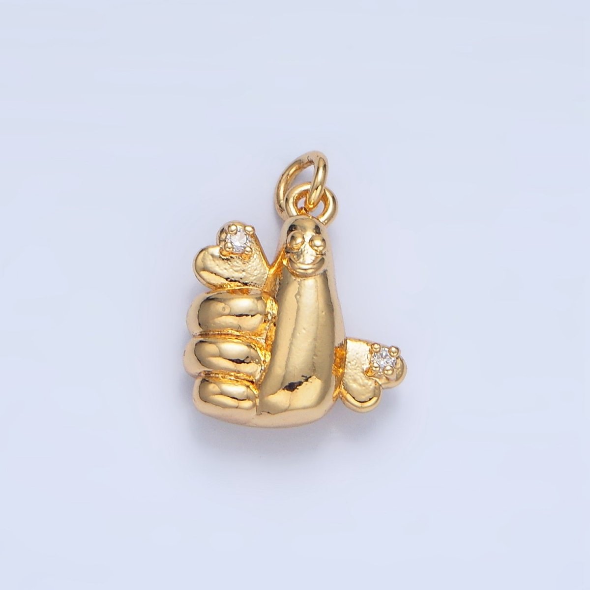 24K Gold Filled CZ Smiley Face Thumbs Up Hand Gesture Charm | X850