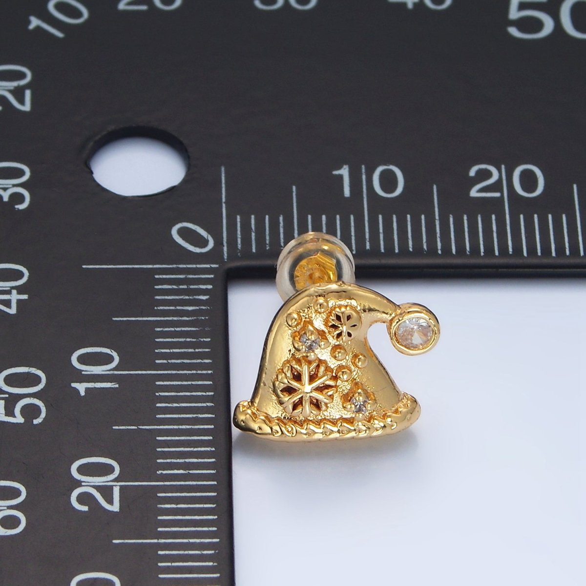 24K Gold Filled CZ Snowflake Christmas Hat Stud Earrings | P001