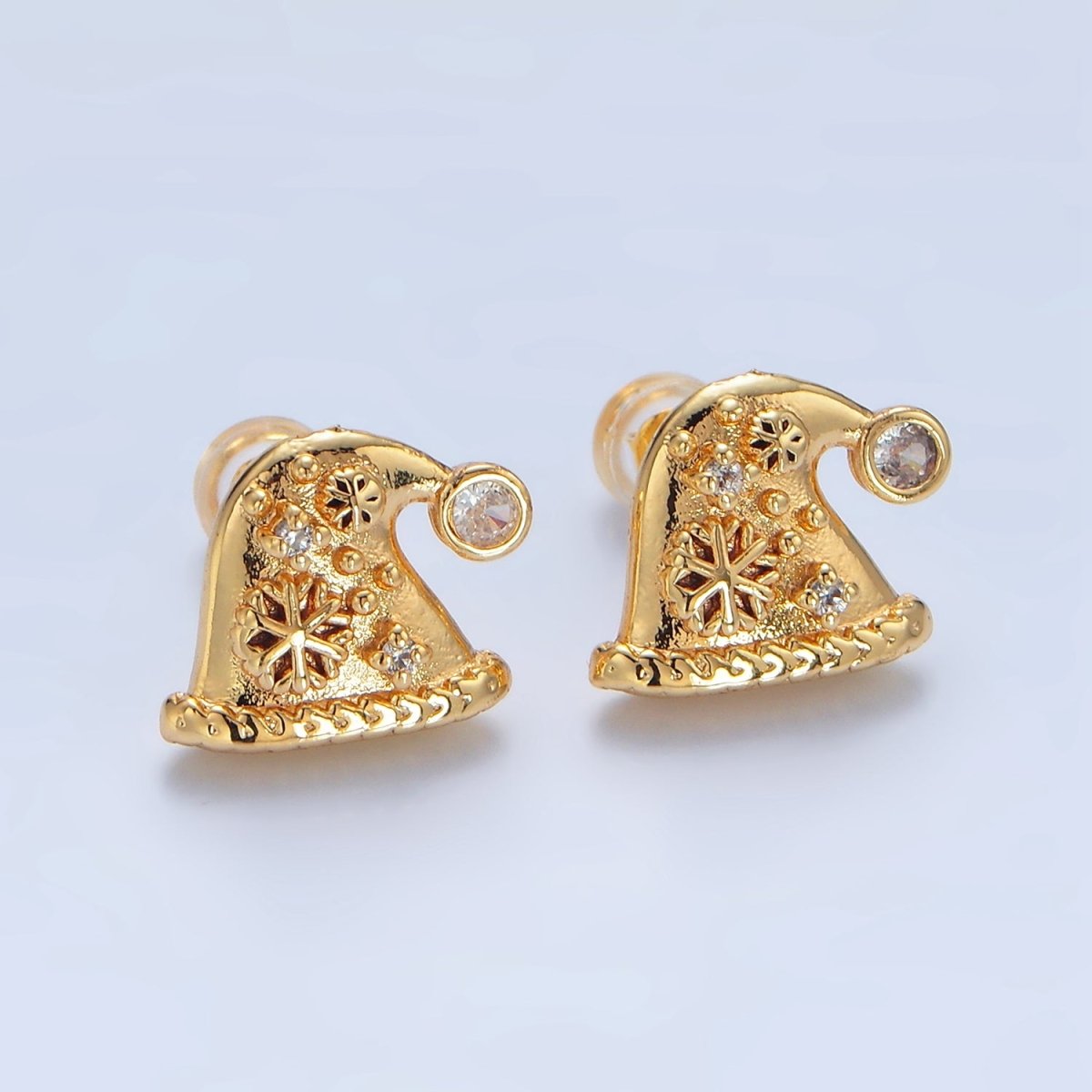 24K Gold Filled CZ Snowflake Christmas Hat Stud Earrings | P001