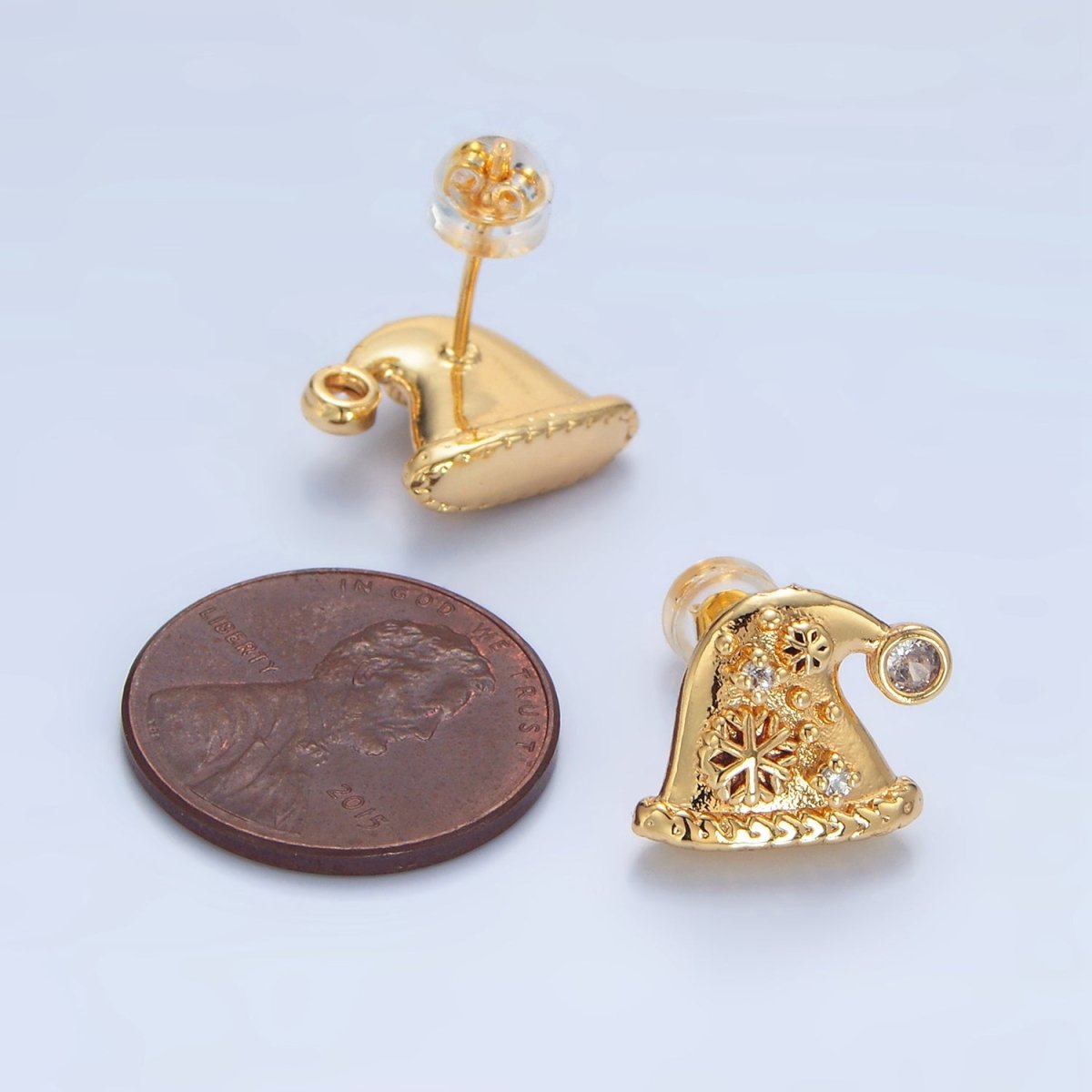 24K Gold Filled CZ Snowflake Christmas Hat Stud Earrings | P001