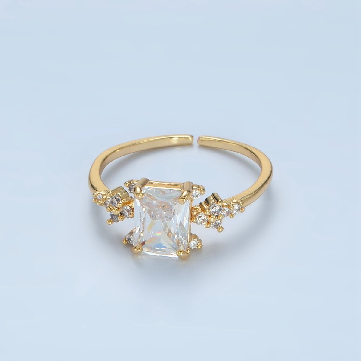 24K Gold Filled CZ Square Adjustable Diamond Ring | U-317