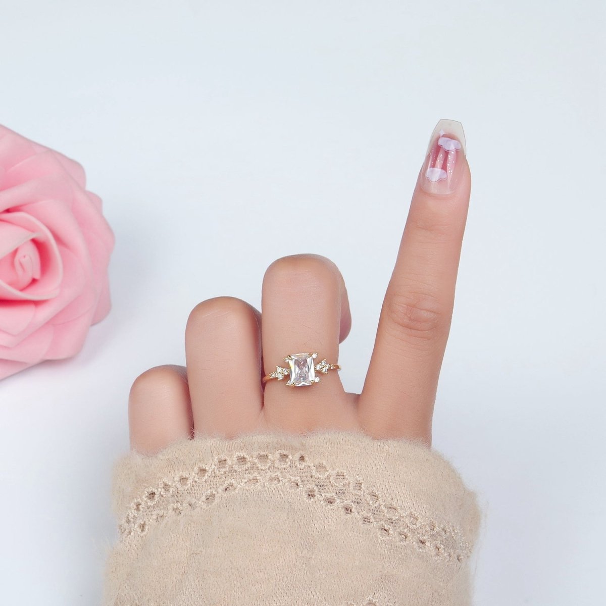 24K Gold Filled CZ Square Adjustable Diamond Ring | U-317
