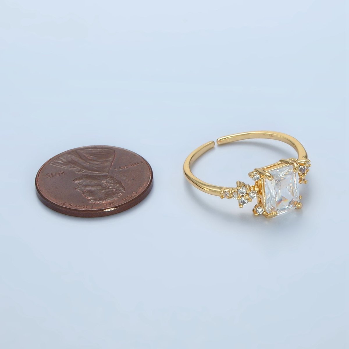 24K Gold Filled CZ Square Adjustable Diamond Ring | U-317