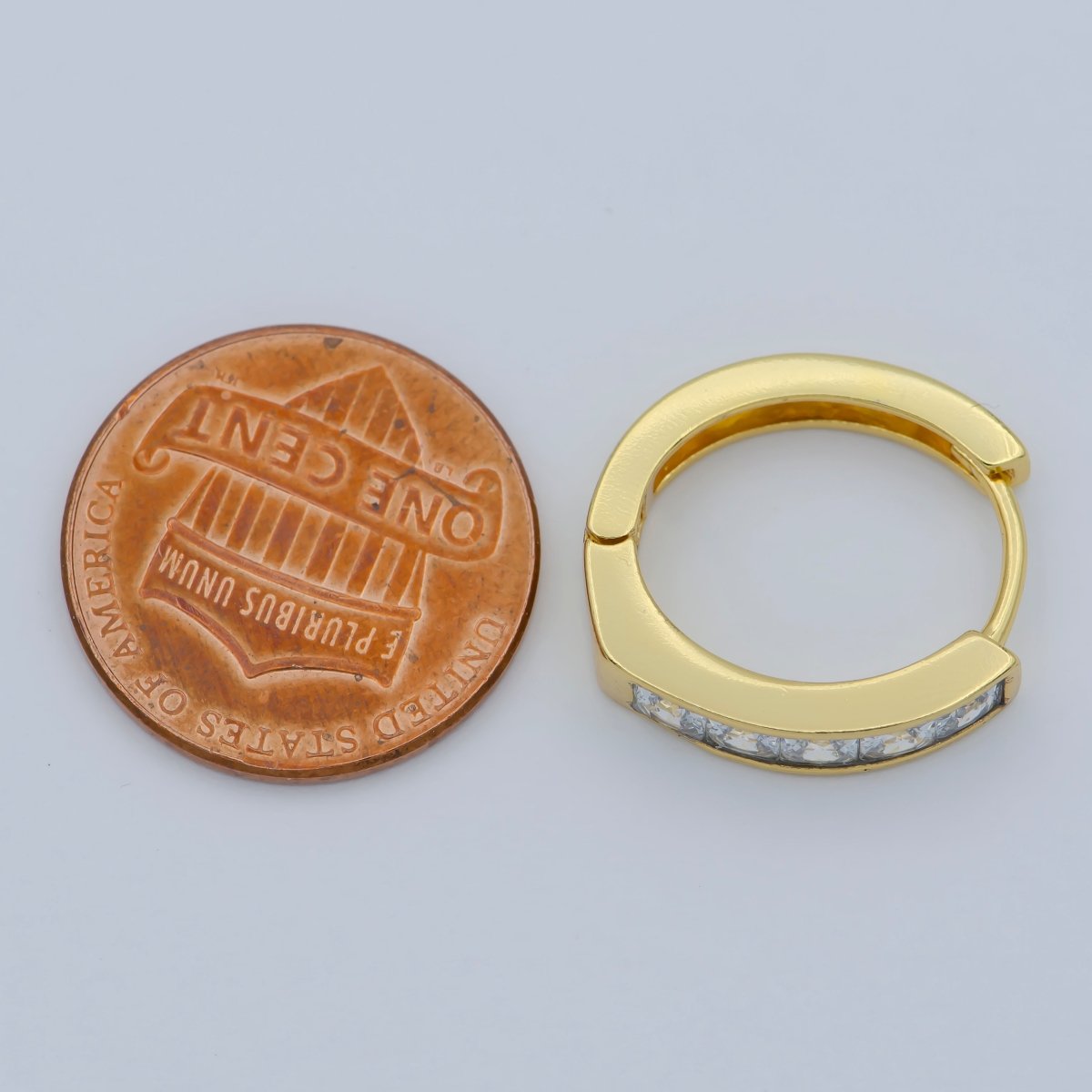 24K Gold Filled CZ Square Lined Huggie Earring | AB1159