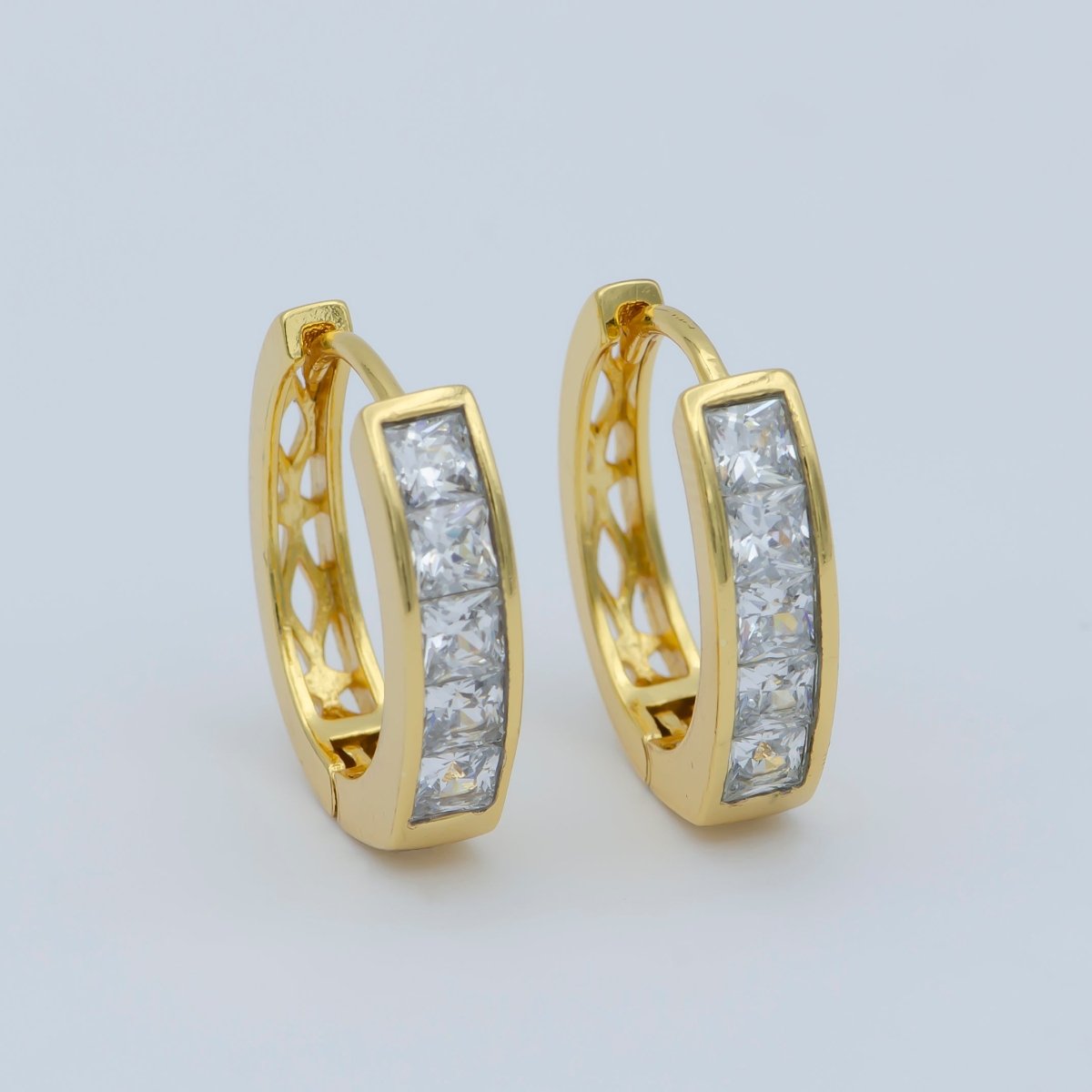 24K Gold Filled CZ Square Lined Huggie Earring | AB1159