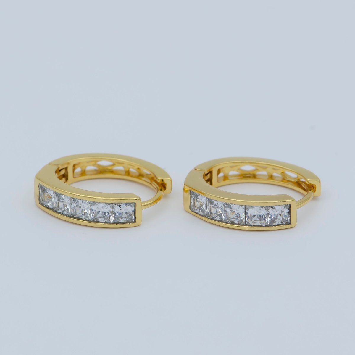 24K Gold Filled CZ Square Lined Huggie Earring | AB1159