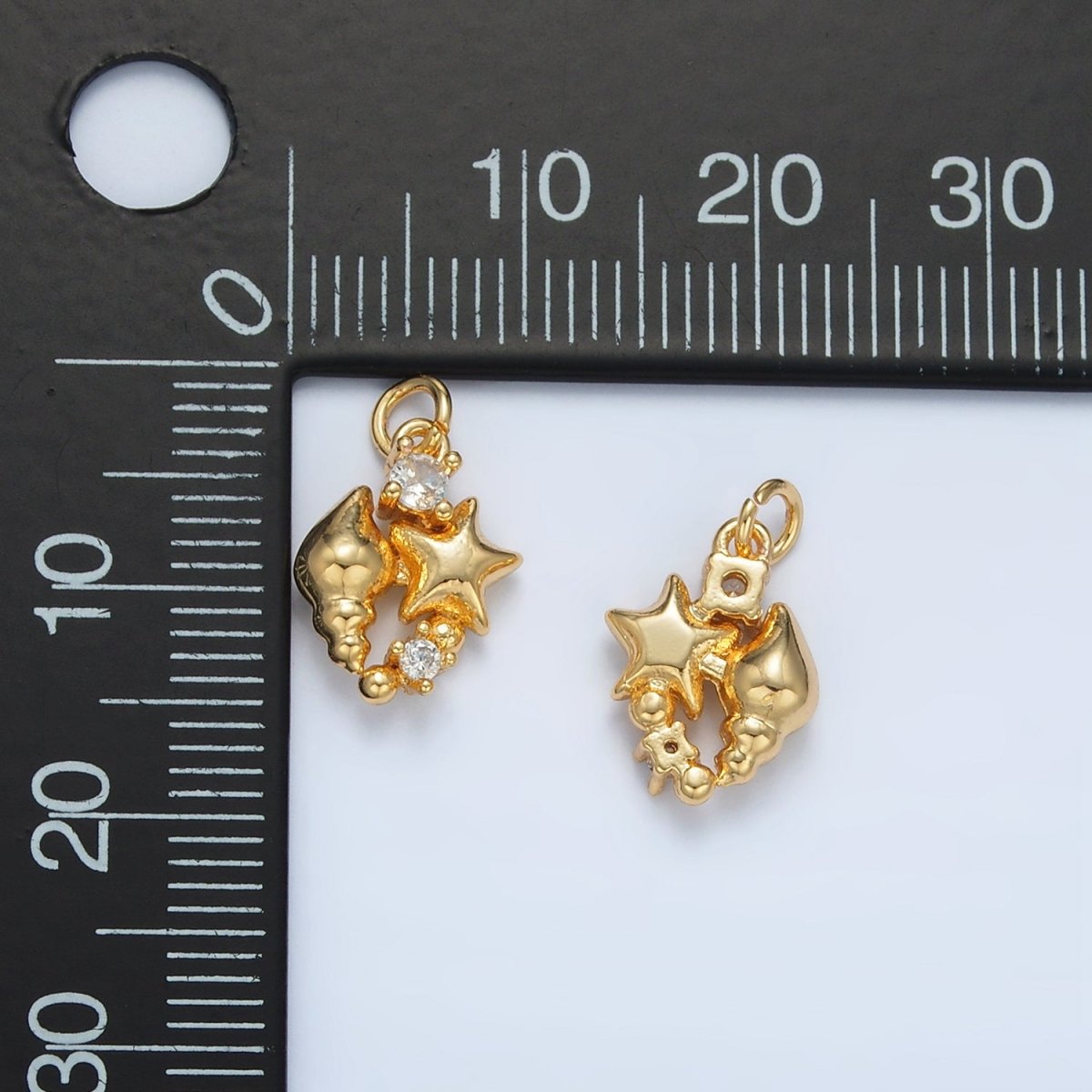 24K Gold Filled CZ Star Clam Shell Sea Foam Ocean Charm | AC165