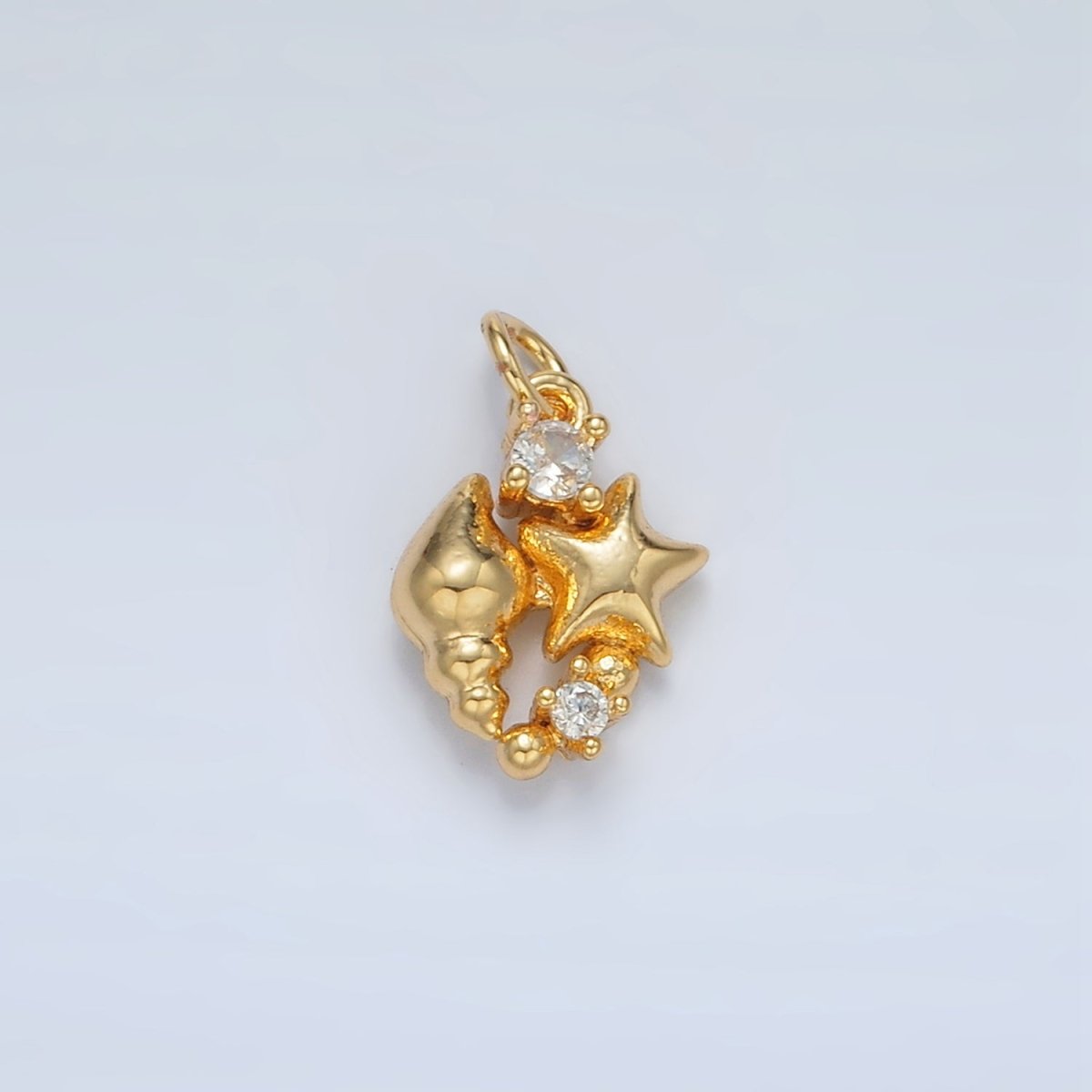 24K Gold Filled CZ Star Clam Shell Sea Foam Ocean Charm | AC165