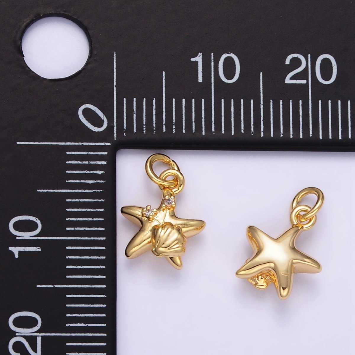 24K Gold Filled CZ Starfish Clam Shell Puffed Mini Charm | AG842