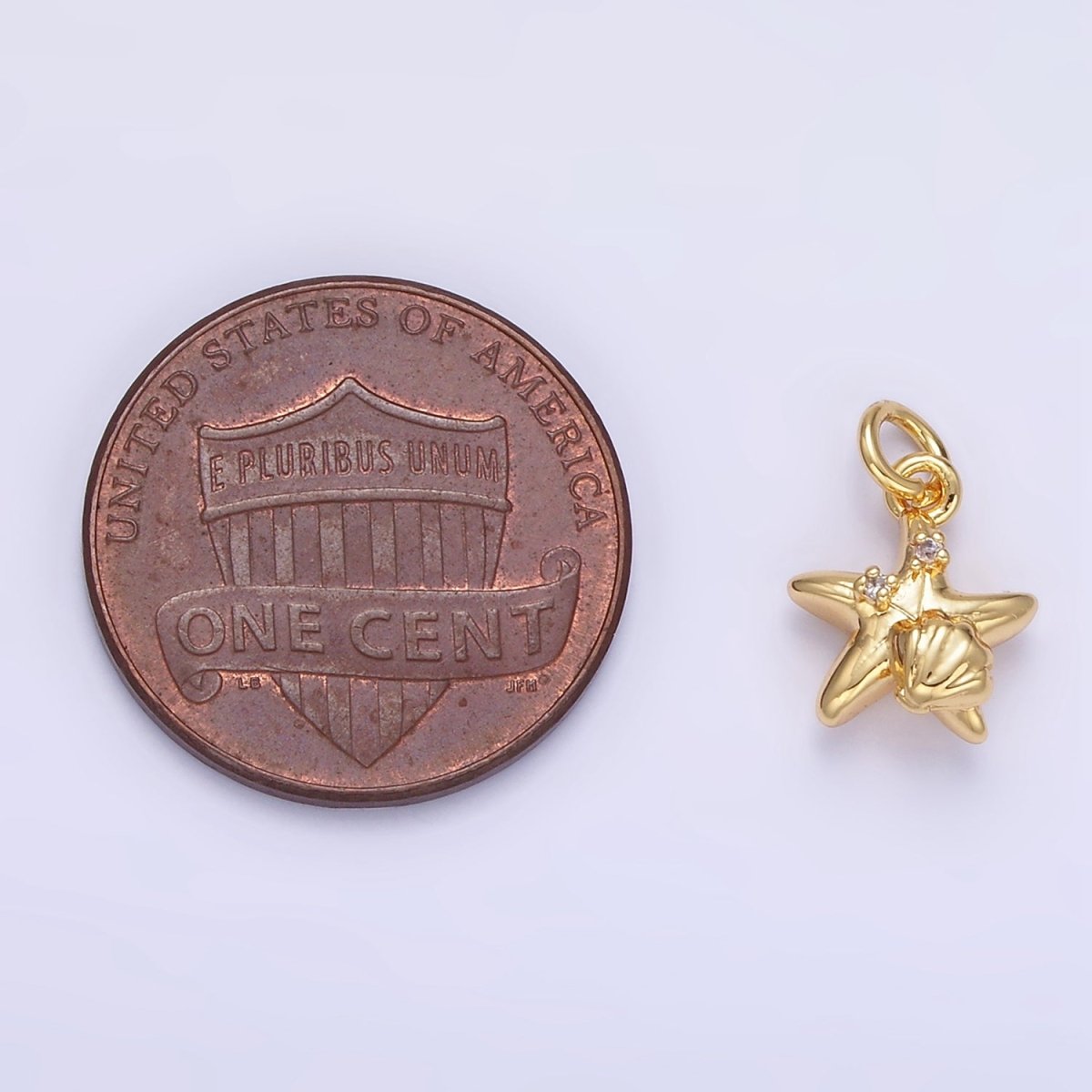 24K Gold Filled CZ Starfish Clam Shell Puffed Mini Charm | AG842