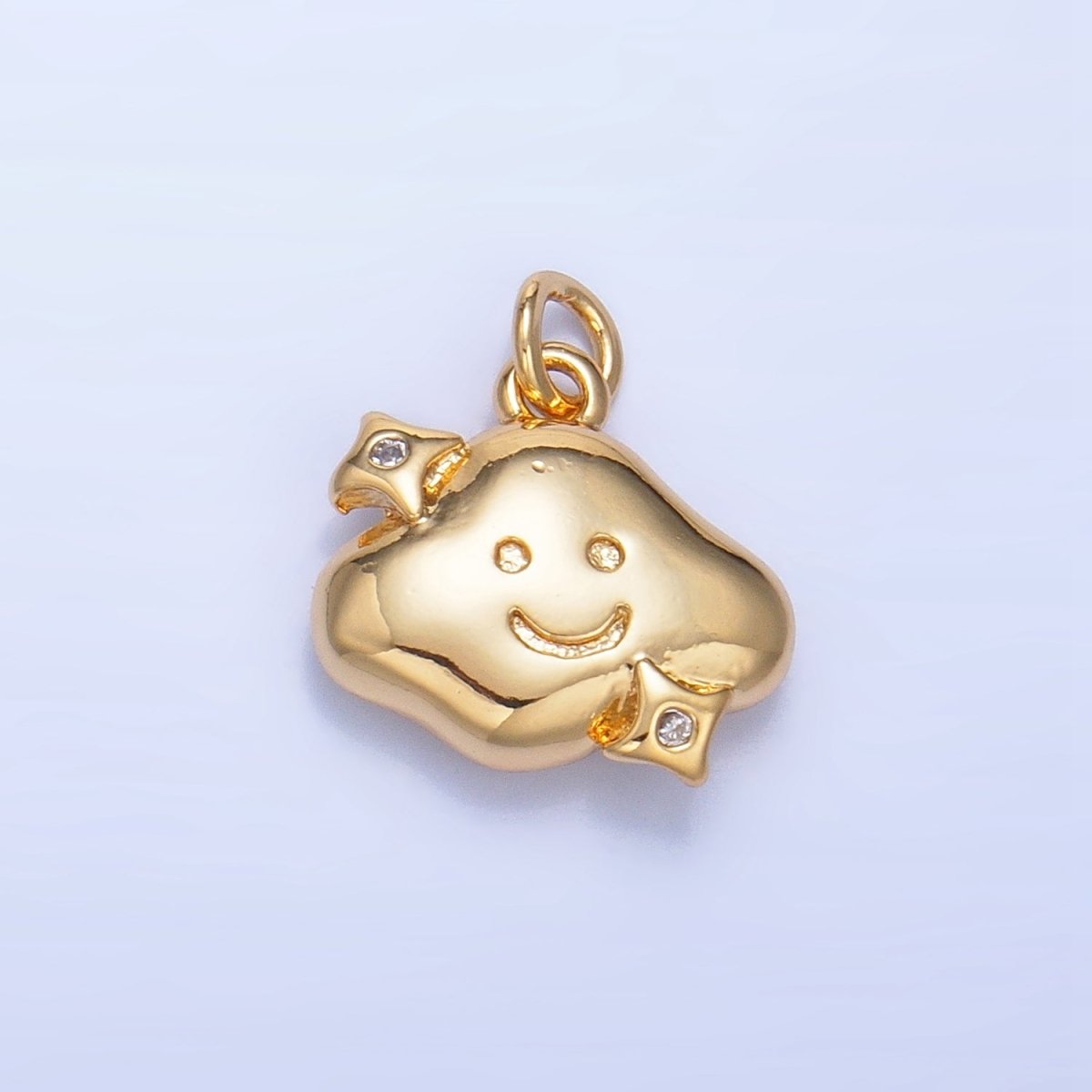 24K Gold Filled CZ Starry Smiley Face Cloud Multidimensional 3D Charm | W019