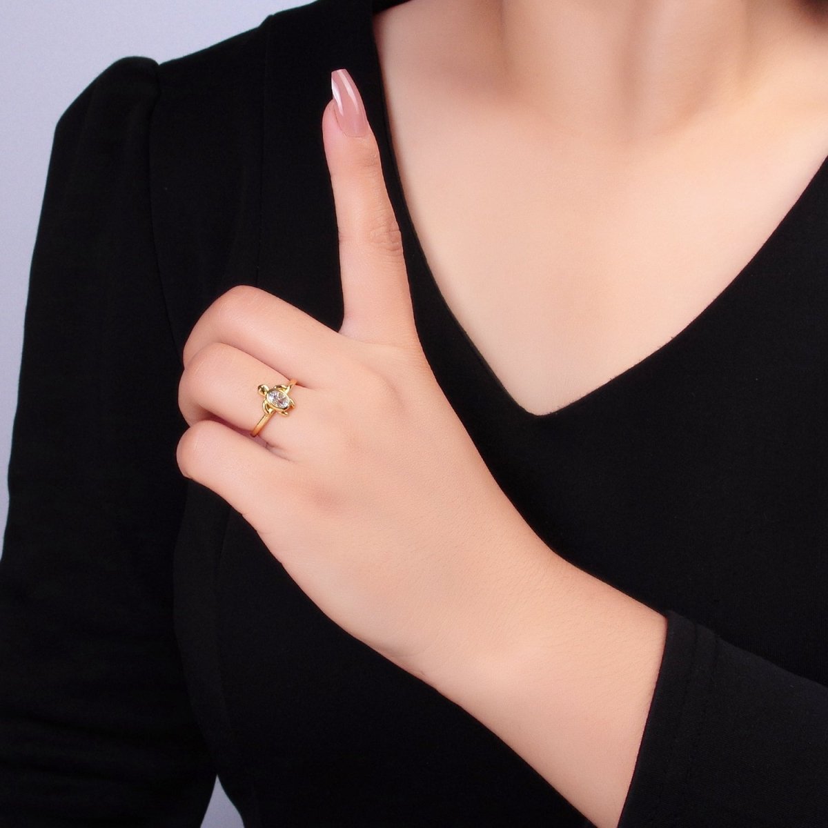 24K Gold Filled CZ Turtle Tortoise Animal Ring | U412