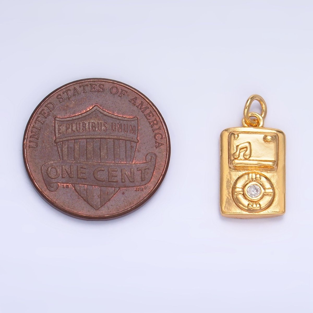 24K Gold Filled CZ Vintage Music Player Multidimensional 3D Charm | W042