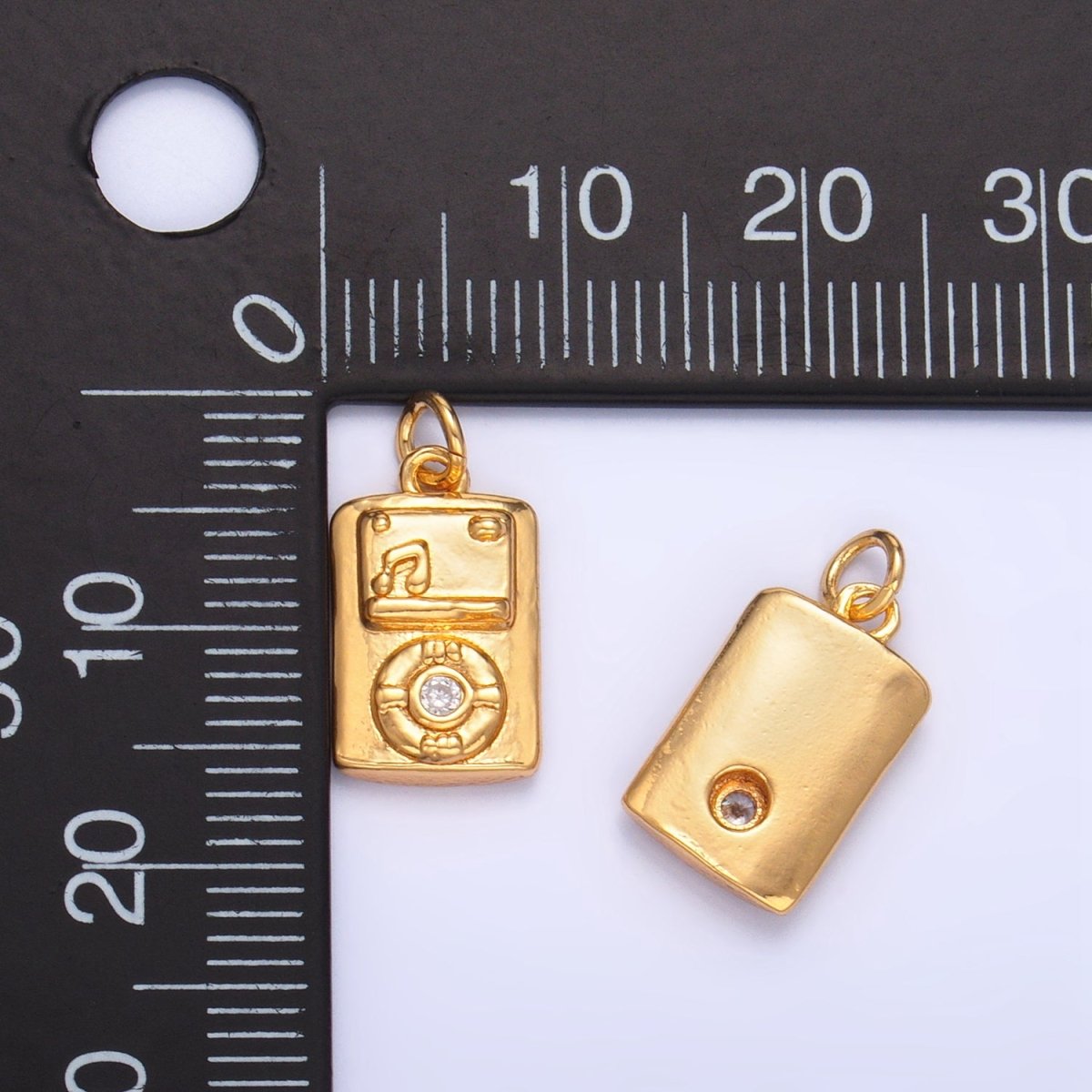 24K Gold Filled CZ Vintage Music Player Multidimensional 3D Charm | W042