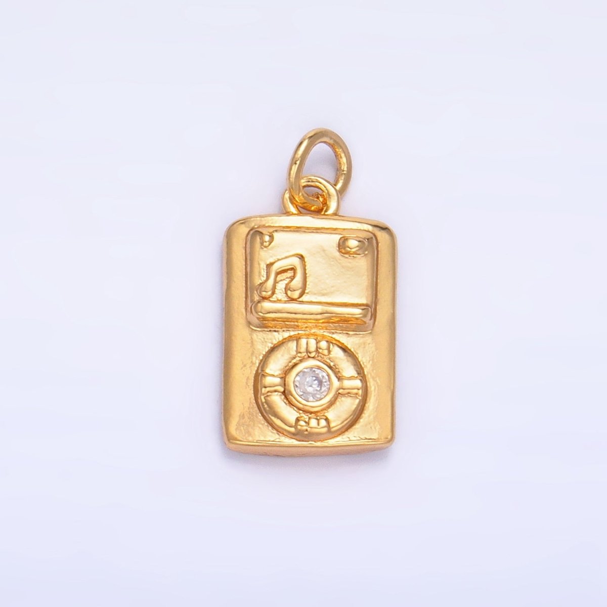24K Gold Filled CZ Vintage Music Player Multidimensional 3D Charm | W042