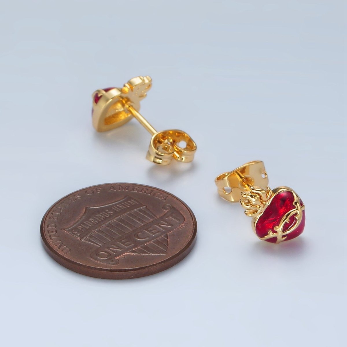24K Gold Filled Sacred Heart CZ Stud Earrings | AD606
