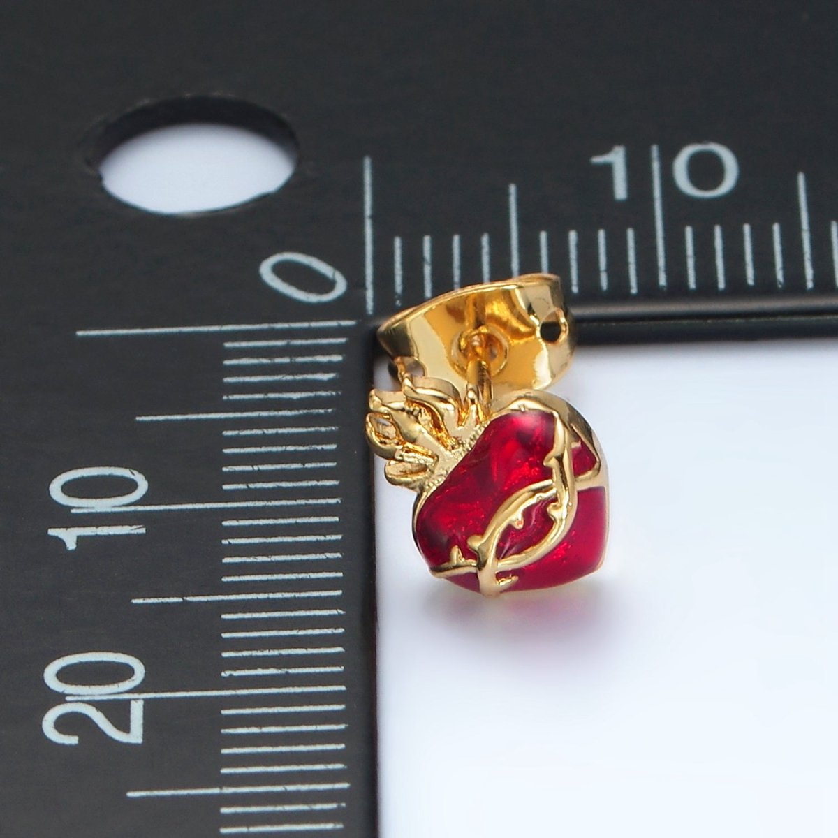 24K Gold Filled Sacred Heart CZ Stud Earrings | AD606
