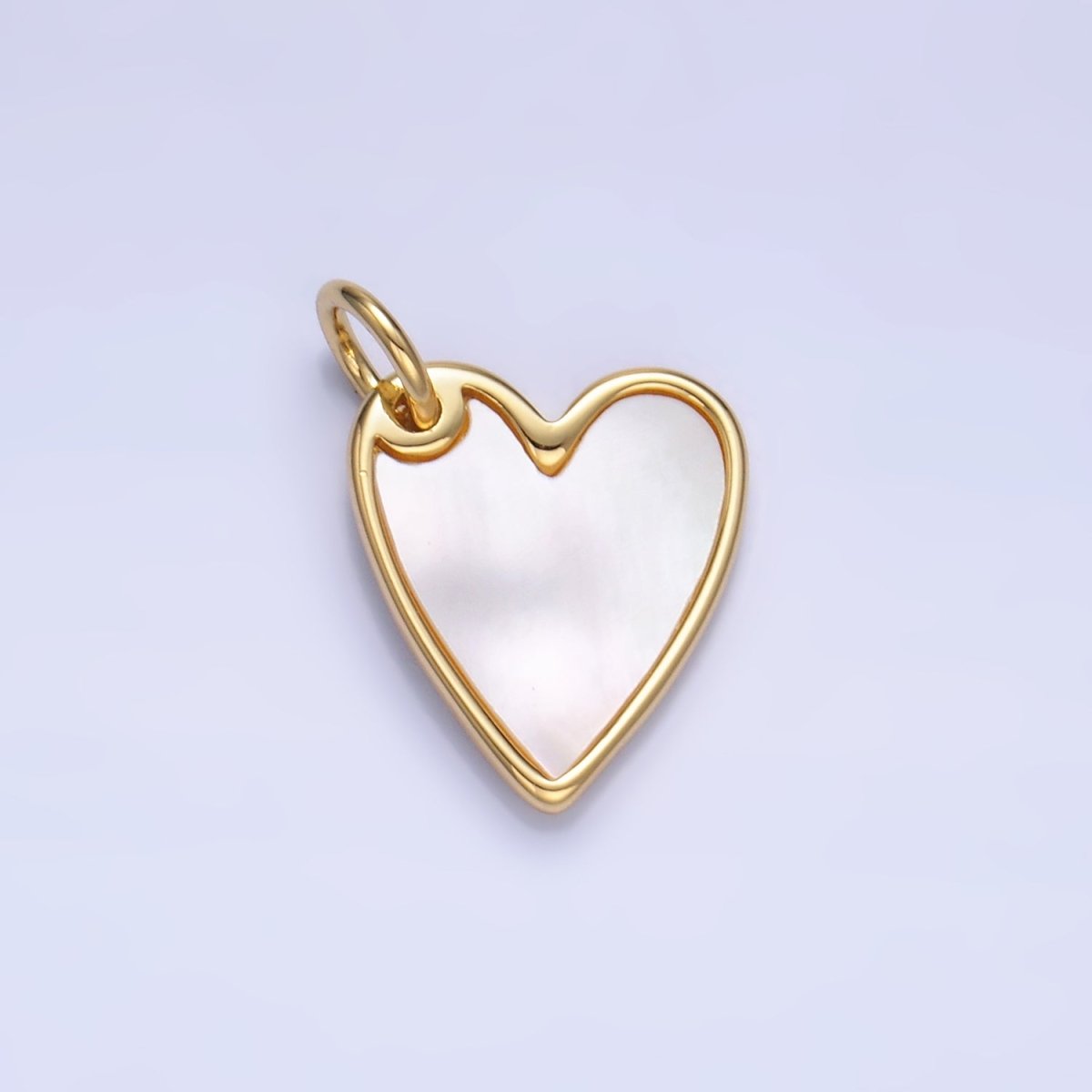 24K Gold Filled Dainty Shell Pearl Bezel Heart Charm | W431