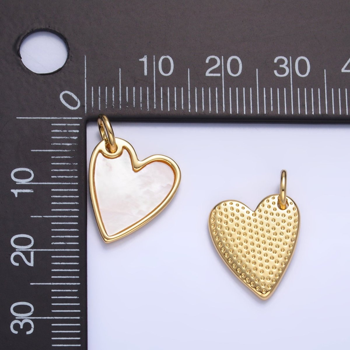 24K Gold Filled Dainty Shell Pearl Bezel Heart Charm | W431