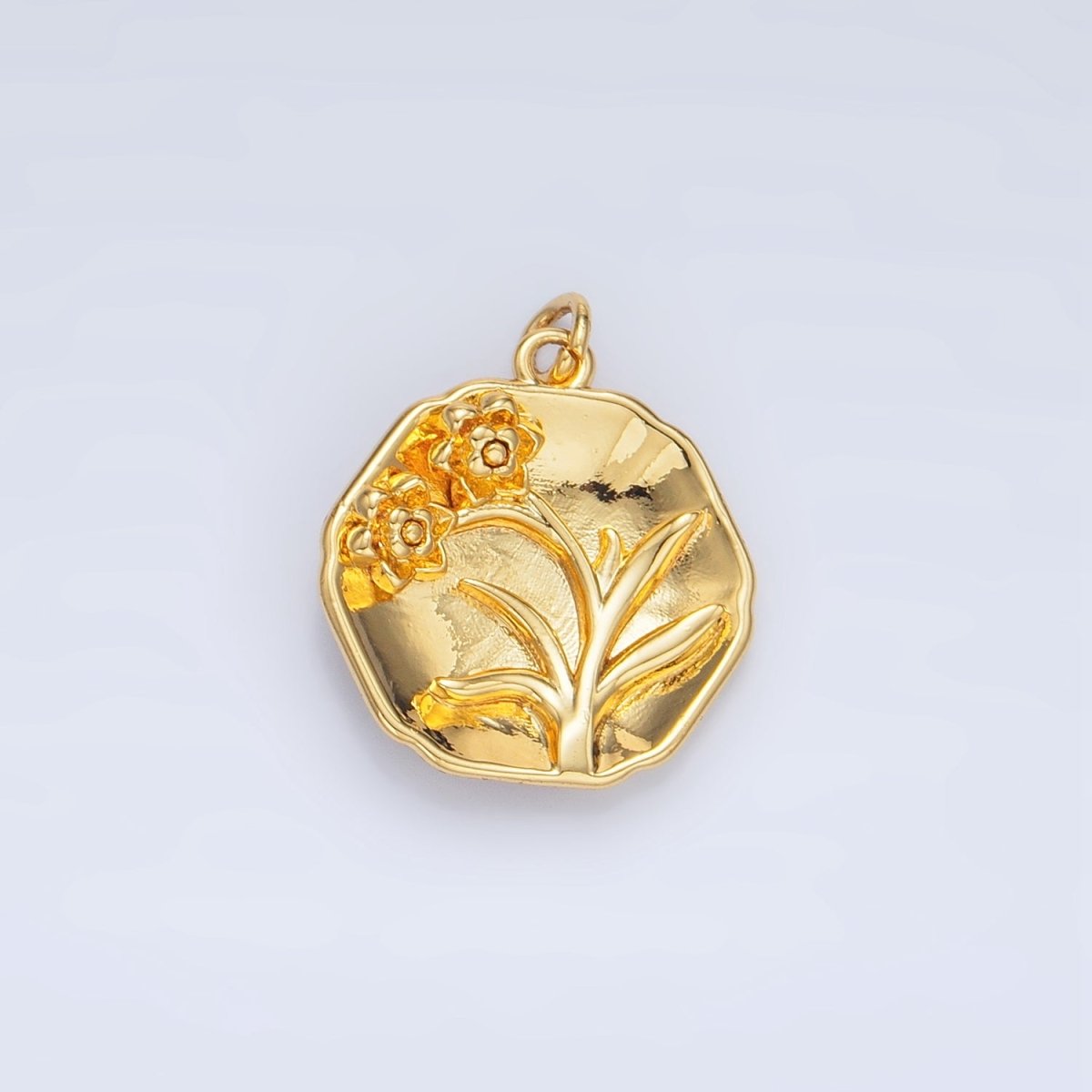 24K Gold Filled Daisy Flower Curved Dome Round Charm | X585