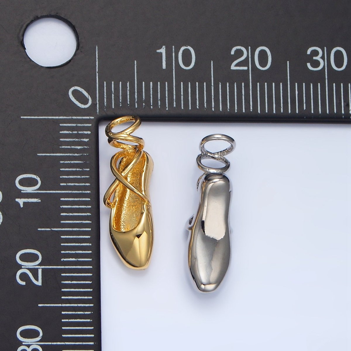 24K Gold Filled Dancing Pointe Ballet Shoes Multidimensional Charm in Gold & Silver | X615