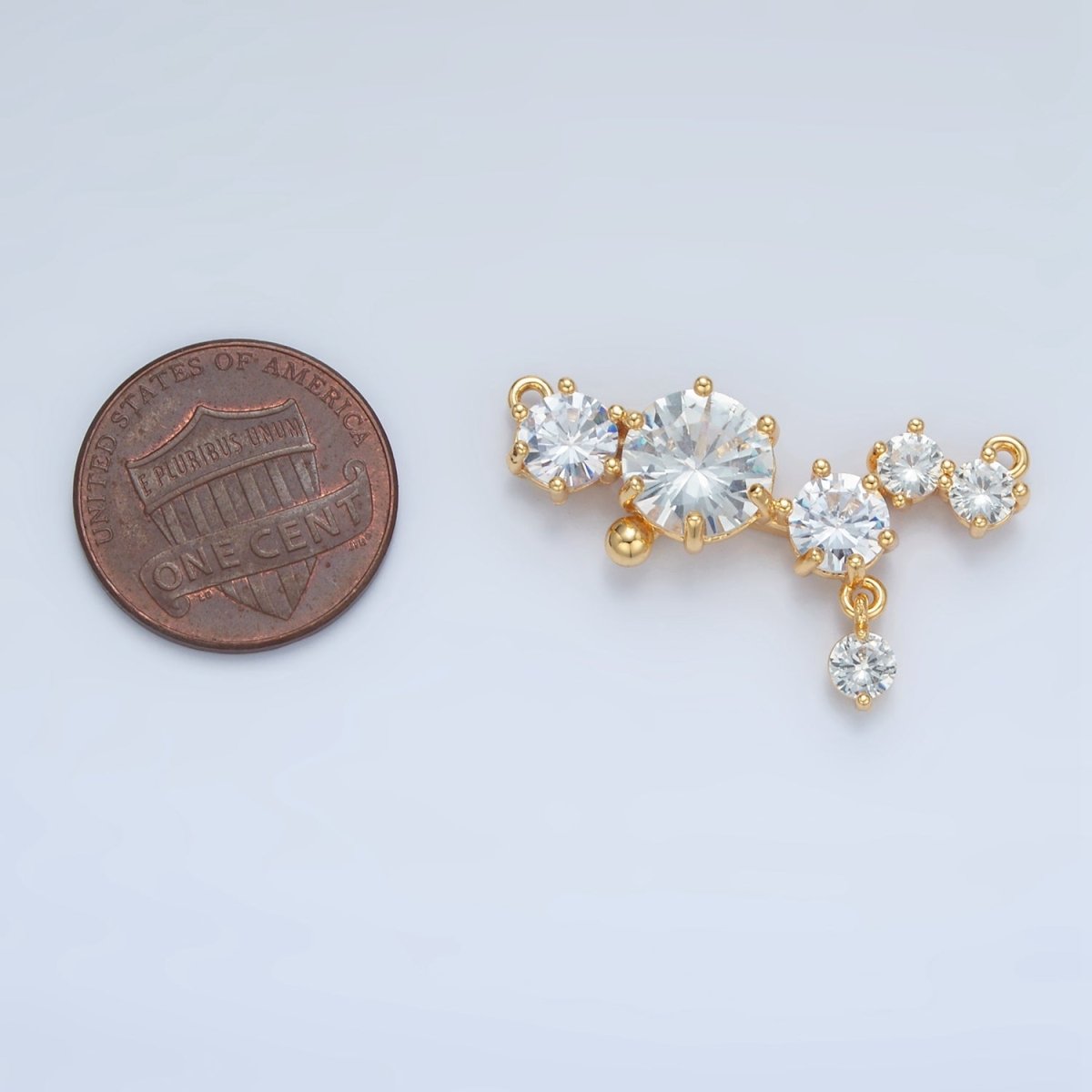 24K Gold Filled Clear CZ Curved Drop Connector | F310