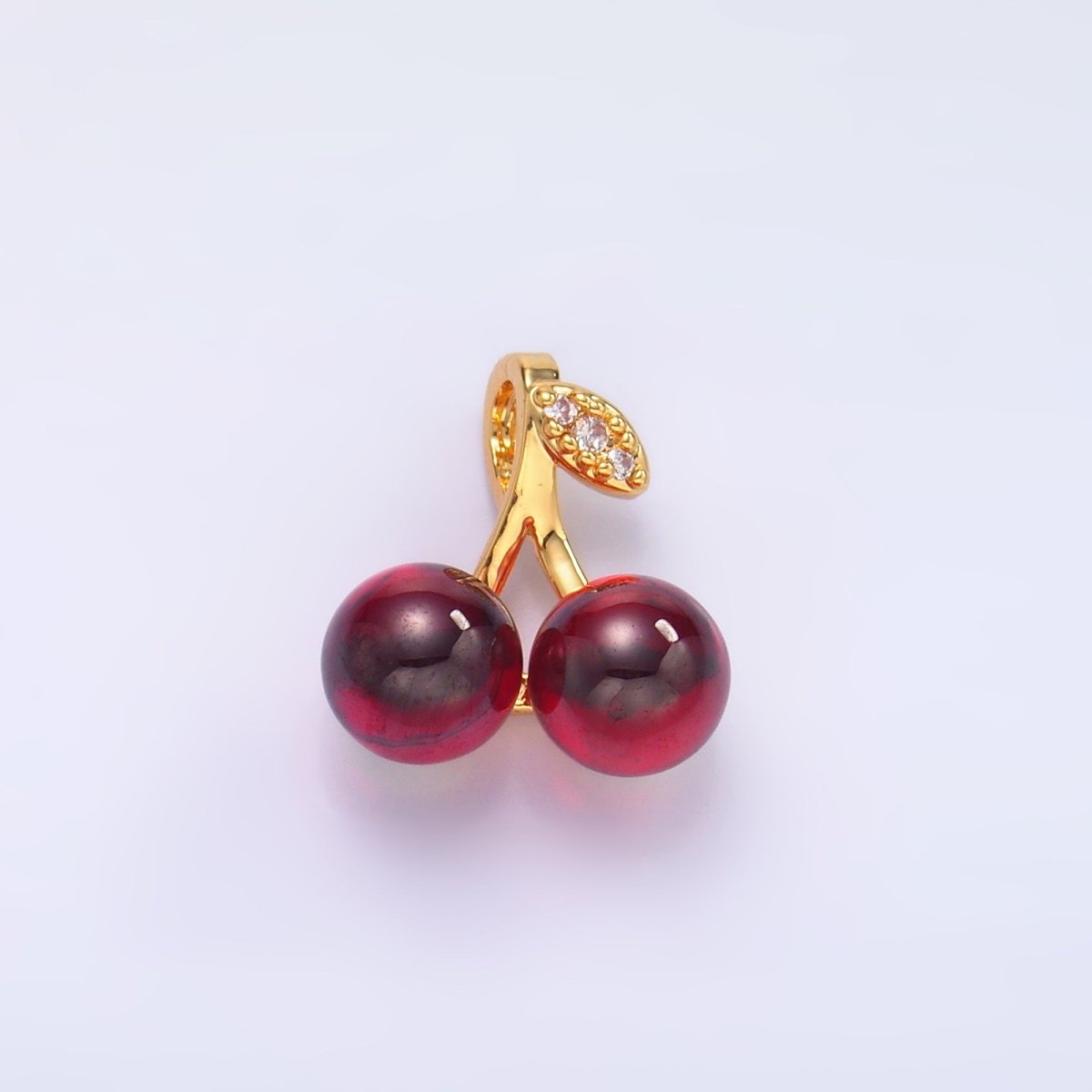 24K Gold Filled Dark Red Acrylic Micro Paved CZ Cherry Fruit Pendant | AA1439