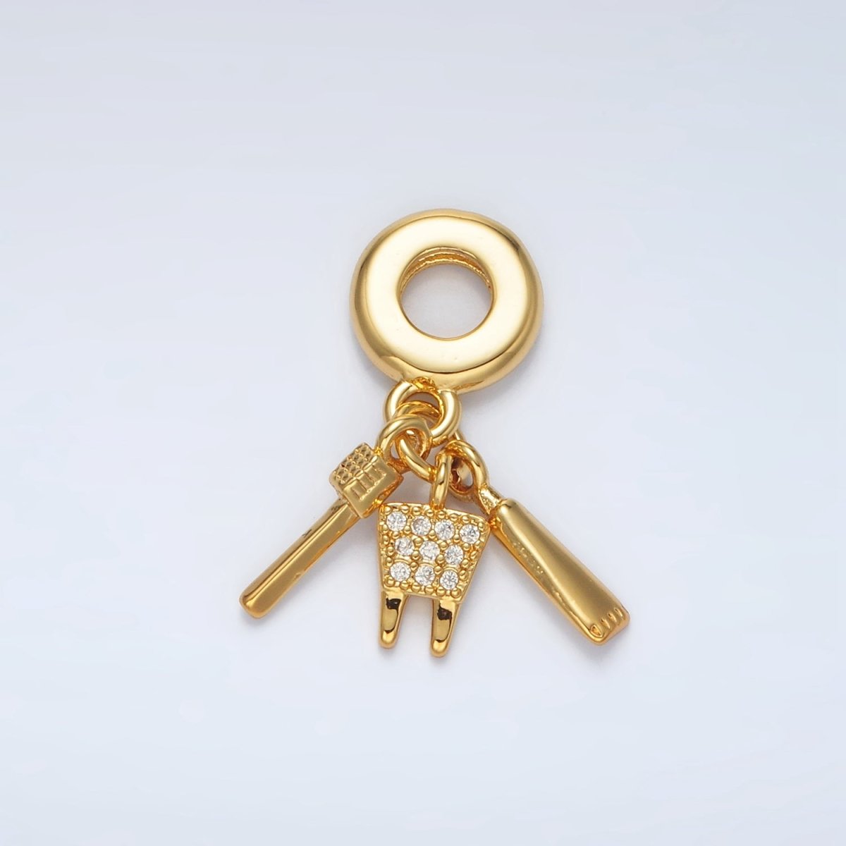 24K Gold Filled Dentistry Teeth Brush Paste Rhondelle Bail Triple Drop Pendant | AC086