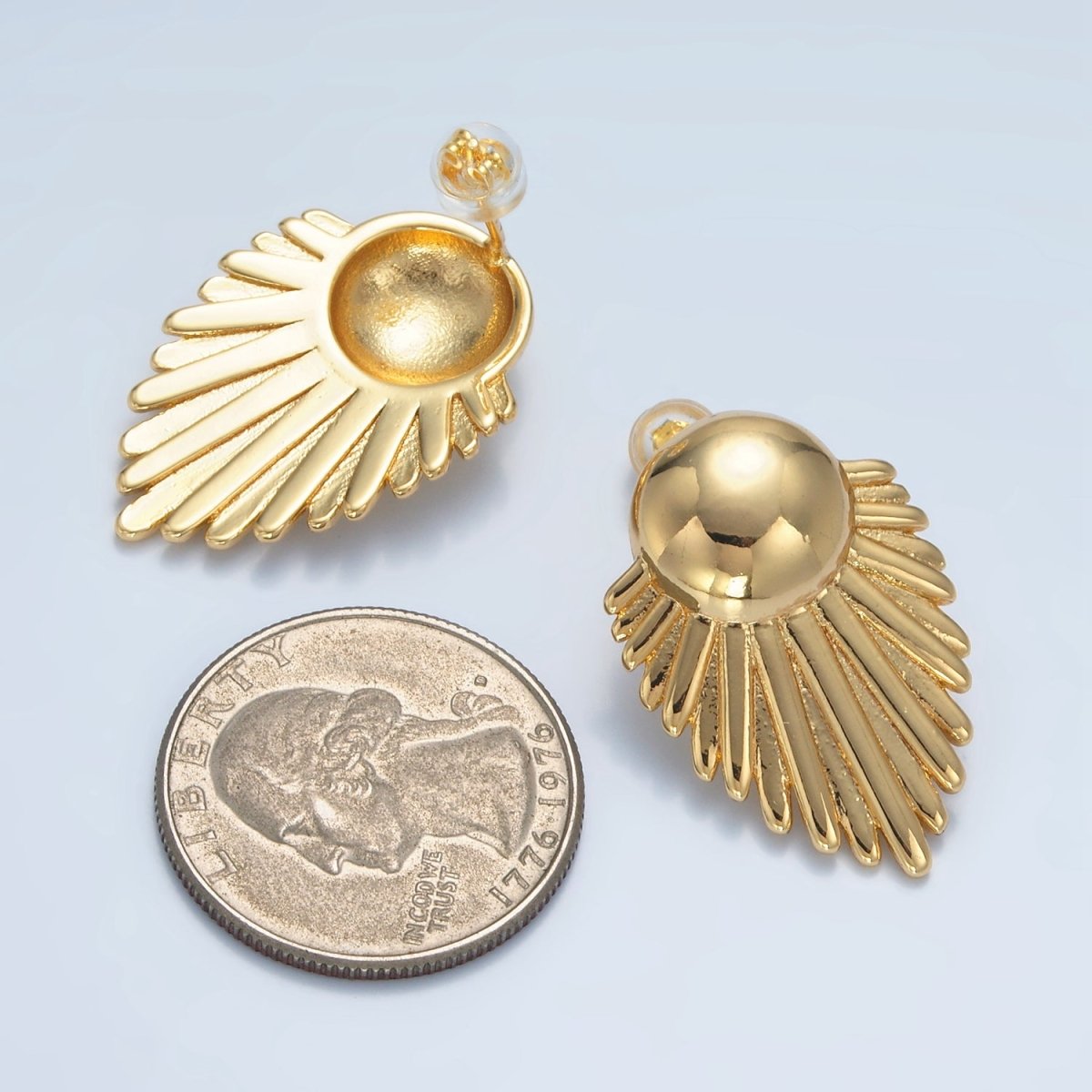 24K Gold Filled Dome Sunburst Feather Door Knob Stud Earrings | AD727