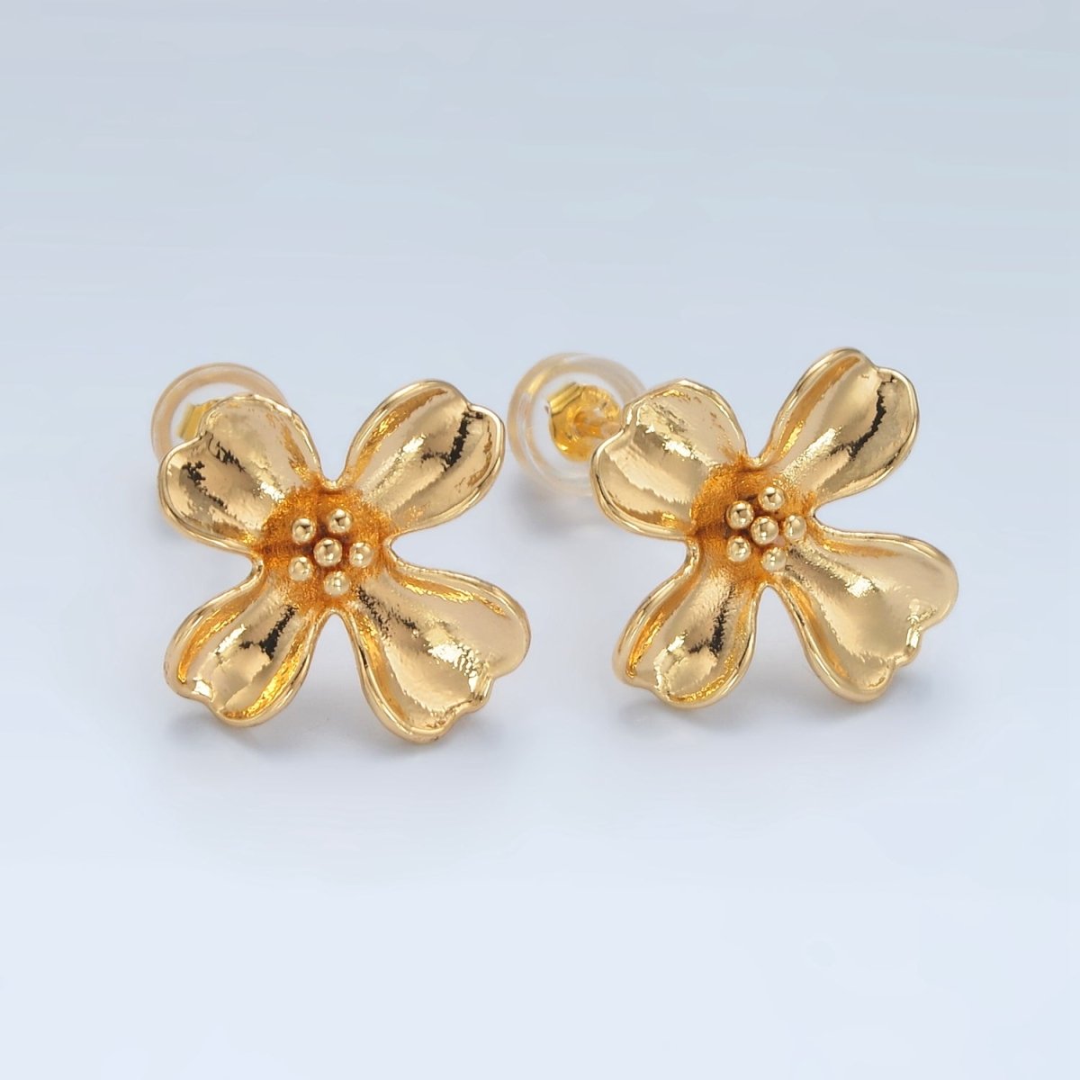 24k Gold Filled Dotted Curved Petal Flower Stud Earrings Findings Supply | Z-954