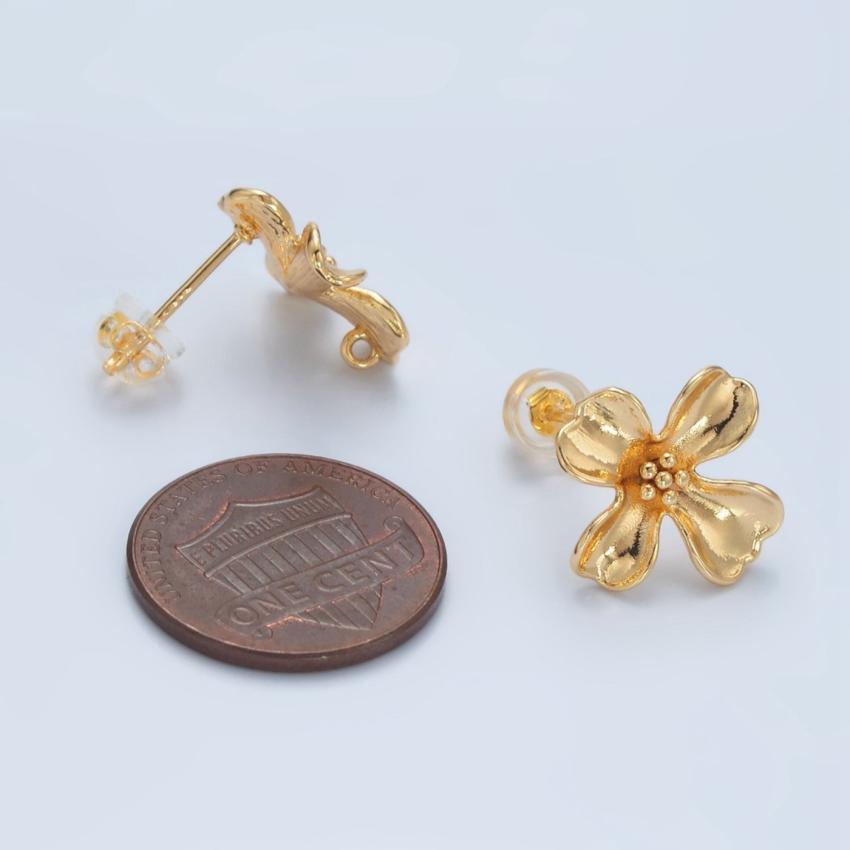 24k Gold Filled Dotted Curved Petal Flower Stud Earrings Findings Supply | Z-954