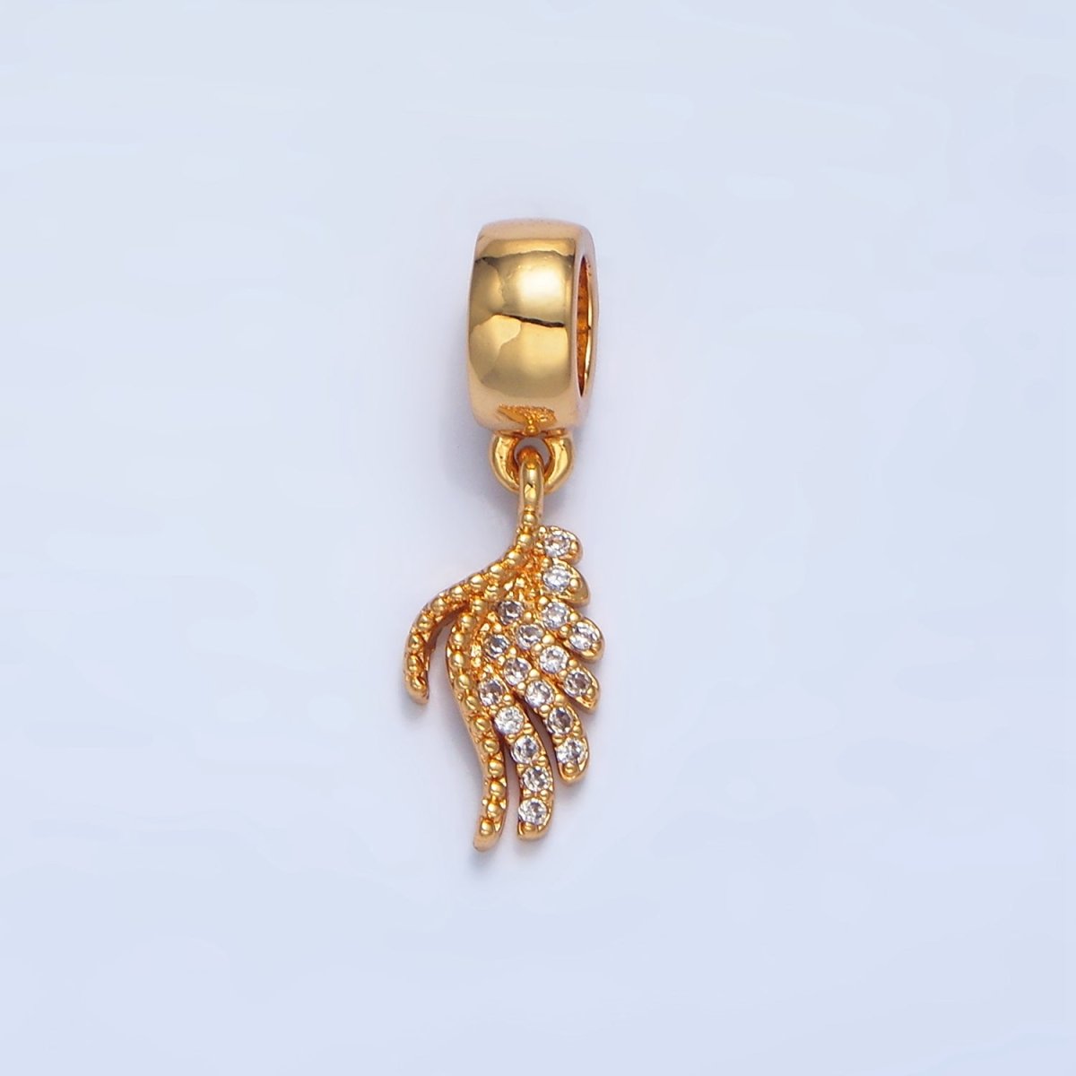 24K Gold Filled Dotted Micro Paved CZ Angel Wing Rhondelle Bail Drop Pendant | X623