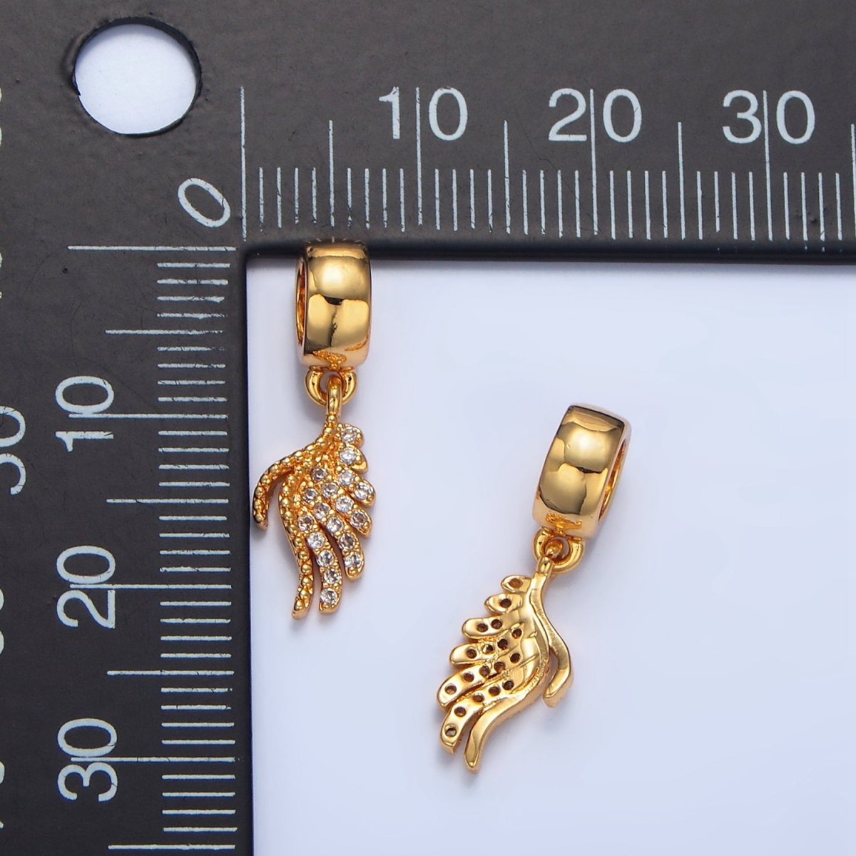 24K Gold Filled Dotted Micro Paved CZ Angel Wing Rhondelle Bail Drop Pendant | X623