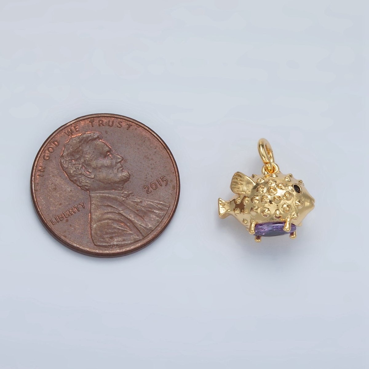 24K Gold Filled Dotted Textured Puffer Fish Animal Charm | D-855