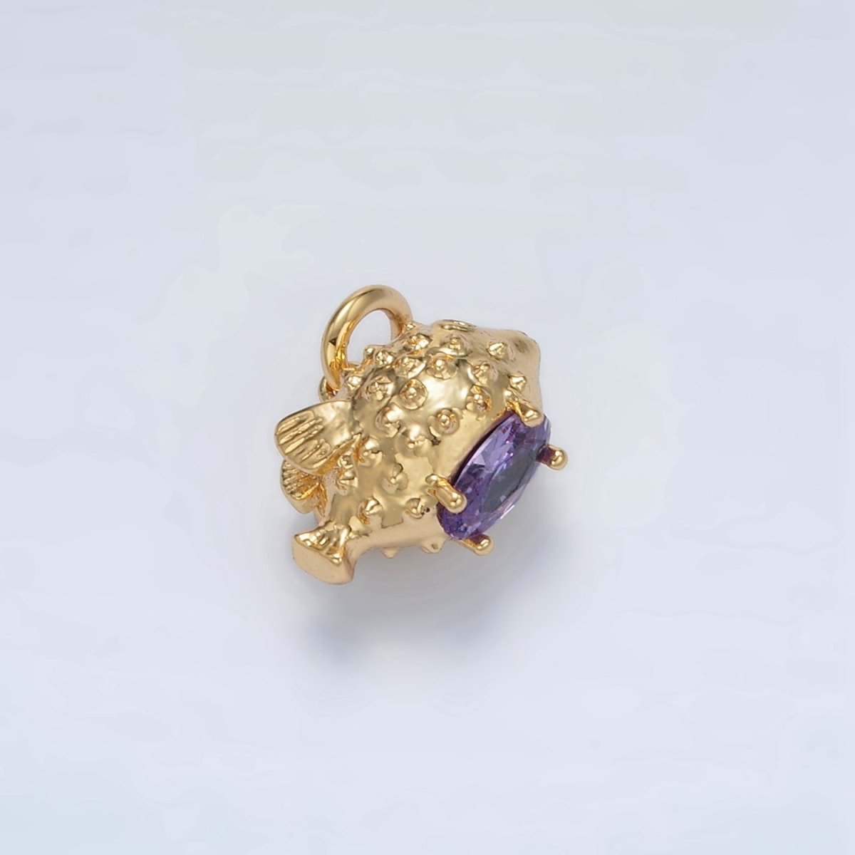 24K Gold Filled Dotted Textured Puffer Fish Animal Charm | D-855
