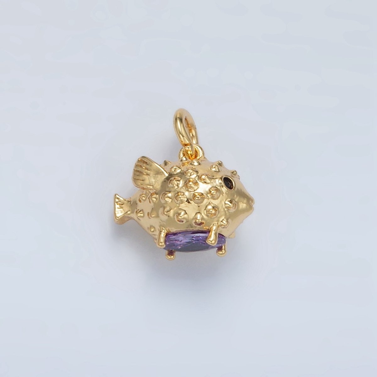 24K Gold Filled Dotted Textured Puffer Fish Animal Charm | D-855